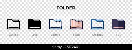Icône de dossier dans un style différent. Icônes de vecteur de dossier conçues en contour, solide, coloré, rempli, dégradé, et un style plat. Symbole, illustration du logo. Illustration de Vecteur