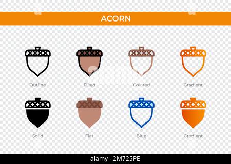 icône acorn dans un style différent. icônes vectorielles acorn conçues en contour, uni, coloré, rempli, dégradé, et un style plat. Symbole, illustration du logo. VE Illustration de Vecteur