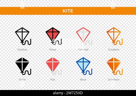 icône cerf-volant dans un style différent. icônes vectorielles kite conçues en contour, uni, coloré, rempli, dégradé, et un style plat. Symbole, illustration du logo. Vect Illustration de Vecteur