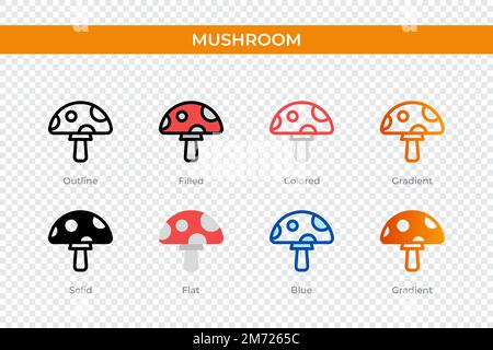 icône en forme de champignon dans un style différent. icônes de vecteur de champignon conçues en contour, solide, coloré, rempli, dégradé, et un style plat. Symbole, logo illustrati Illustration de Vecteur