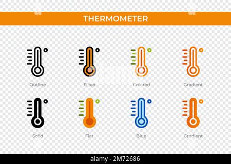 l'icône du thermomètre dans un style différent. icônes de vecteur de thermomètre conçues en contour, solide, coloré, rempli, dégradé, et un style plat. Symbole, logo illu Illustration de Vecteur