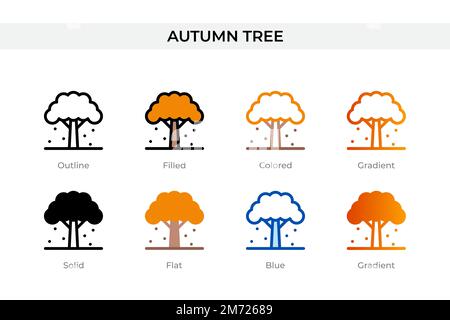icône arbre d'automne dans un style différent. icônes vectorielles de l'arbre d'automne conçues en contour, solide, coloré, rempli, dégradé, et un style plat. Symbole, logo illu Illustration de Vecteur