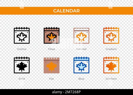 icône de calendrier dans un style différent. icônes de vecteur de calendrier conçues en contour, uni, coloré, rempli, dégradé, et un style plat. Symbole, logo illustrati Illustration de Vecteur