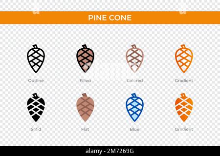 icône en forme de cône de pin dans un style différent. icônes de vecteur de cône de pin conçues en contour, solide, coloré, rempli, dégradé, et un style plat. Symbole, logo illustrae Illustration de Vecteur