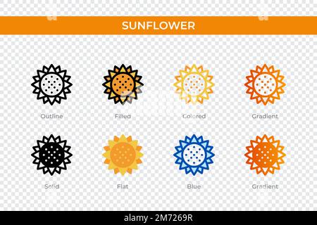 icône de tournesol dans un style différent. icônes de vecteur de tournesol conçues en contour, plein, coloré, plein, dégradé, et un style plat. Symbole, logo illustrae Illustration de Vecteur