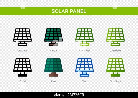 Icône de panneau solaire dans un style différent. Icônes vectorielles de panneau solaire conçues en contour, Uni, coloré, rempli, dégradé, et un style plat. Symbole, logo illu Illustration de Vecteur