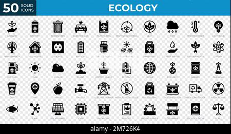Ensemble de 50 icônes Web Ecology de style Uni. Recyclage, biologie, énergies renouvelables. Collection d'icônes unies. Illustration vectorielle Illustration de Vecteur