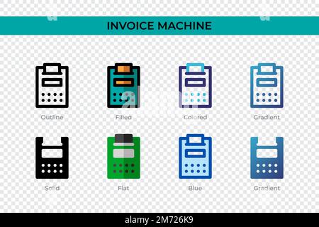 L'icône de la machine à factures est différente. Icônes vectorielles de la machine à factures conçues en contour, Uni, coloré, rempli, dégradé, et un style plat. Symbole, l Illustration de Vecteur