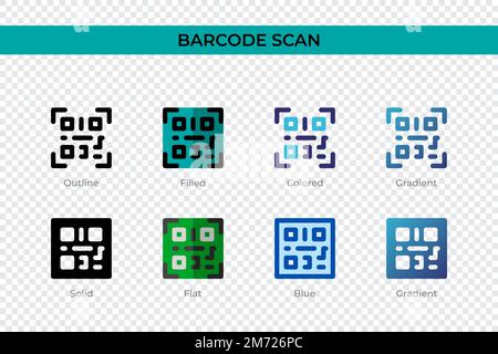 Icône de lecture de code-barres dans un style différent. Icônes vectorielles de lecture de code-barres conçues en contour, plein, coloré, plein, dégradé, et un style plat. Symbole, logo il Illustration de Vecteur