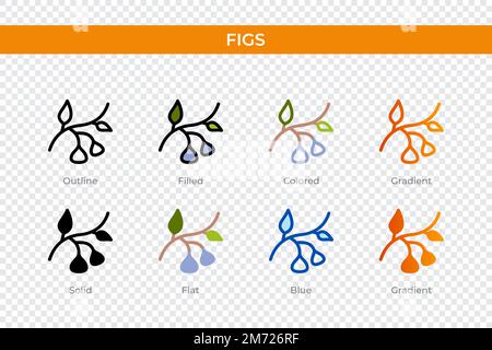figs dans un style différent. figs icônes vectorielles conçues en contour, solide, coloré, rempli, dégradé, et un style plat. Symbole, illustration du logo. Vect Illustration de Vecteur