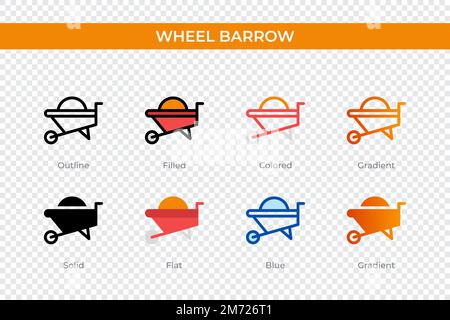 icône wheel barrow dans un style différent. icônes vectorielles wheel barrow conçues en contour, uni, coloré, rempli, dégradé, et un style plat. Symbole, logo il Illustration de Vecteur