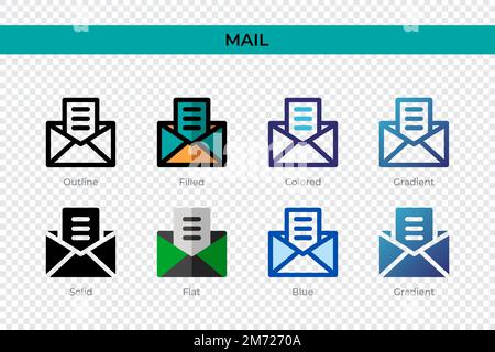Icône de courrier dans un style différent. Icônes de vecteur de courrier conçues en contour, Uni, coloré, rempli, dégradé, et un style plat. Symbole, illustration du logo. Vect Illustration de Vecteur
