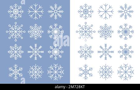 Icônes de flocon de neige sur fond bleu et blanc. Ensemble d'icônes de flocons de neige bleus. Modèle de flocons de neige. Flocon de neige en hiver. Icônes des flocons de neige. Vecteur illus Illustration de Vecteur