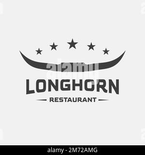 Buffalo Head Horn Icon, Bull, vache, rétro restaurant Texas vintage logo longhorn Illustration de Vecteur