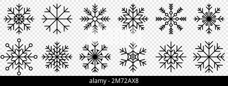 Collection d'icônes de variations de flocon de neige. Icônes de flocon de neige définies. Symboles de flocon de neige. Icône neige. Fond hiver gelé. Cristaux de glace de flocons de neige isolés. VEC Illustration de Vecteur