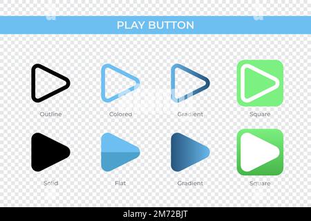 Icône du bouton de lecture dans un style différent. Icônes vectorielles de bouton de lecture conçues en style contour, Uni, coloré, dégradé et plat. Symbole, illustration du logo Illustration de Vecteur