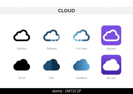 icône cloud dans un style différent. icônes de vecteur de nuage conçues en style contour, uni, coloré, dégradé et plat. Symbole, illustration du logo. Vecteur Ill Illustration de Vecteur