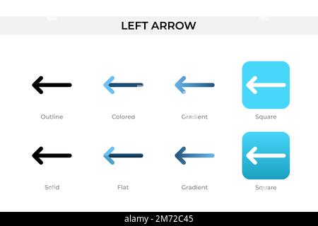l'icône de la flèche vers la gauche est différente. icônes vectorielles de la flèche gauche conçues en style contour, uni, coloré, dégradé et plat. Symbole, illustration du logo. Illustration de Vecteur