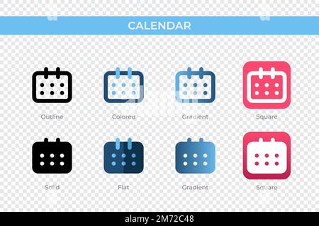 icône de calendrier dans un style différent. icônes vectorielles de calendrier conçues en style contour, uni, coloré, dégradé et plat. Symbole, illustration du logo. Vect Illustration de Vecteur