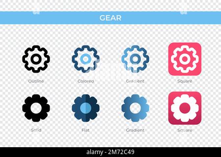 icône d'engrenage dans un style différent. icônes de vecteur d'engrenage conçues en style contour, uni, coloré, dégradé et plat. Symbole, illustration du logo. Vecteur illus Illustration de Vecteur