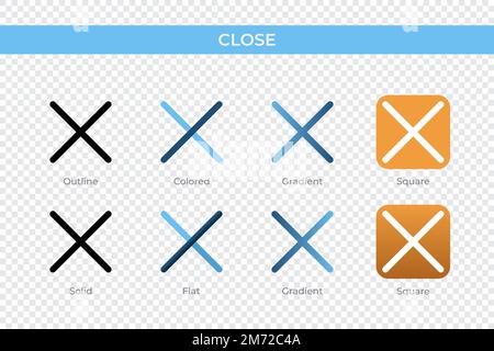 fermer l'icône dans un style différent. icônes de vecteur fermé conçues en style contour, uni, coloré, dégradé et plat. Symbole, illustration du logo. Vecteur Ill Illustration de Vecteur