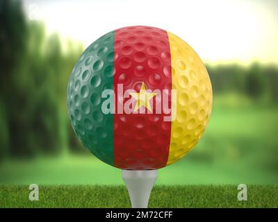 Ballon de golf drapeau Cameroun sur un parcours de golf. 3d illustration. Banque D'Images