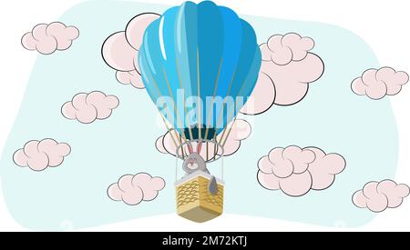 le lapin a volé dans un ballon et regarde d'en haut à la compensation Illustration de Vecteur
