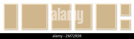 Ensemble de cadres de timbres-poste vierges. Mockup timbres-poste avec ombre. Collection de modèles de bordures de timbres-poste. Jeu de tampons post réalistes. Vecteur illus Illustration de Vecteur