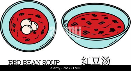 Hong dou Tang, traduction de la soupe chinoise aux haricots rouges. Illustration vectorielle de dessert du nouvel an chinois dans un style Doodle. Illustration de Vecteur