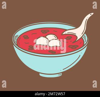 Tang de Hong dou, soupe de haricots rouges doux chinois. Illustration vectorielle de dessert du nouvel an chinois dans un style Doodle. Illustration de Vecteur