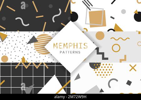 Jeu de vecteurs d'arrière-plans à motifs Memphis Illustration de Vecteur