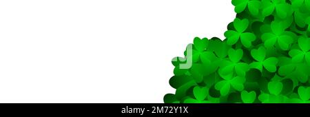 Bannière blanche avec feuilles de shamrock. Trèfle vert réaliste. Arrière-plan horizontal. Illustration vectorielle Illustration de Vecteur
