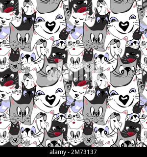 Motif sans couture de dessin animé de chat mignon. Image pour carte, affiche, papier cadeau, vêtements pour bébé. Illustration de Vecteur