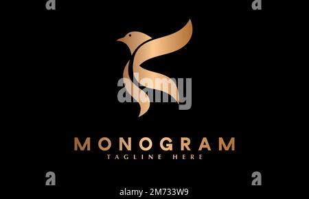 Modèle de monogramme vectoriel avec logo Golden Eagle Illustration de Vecteur