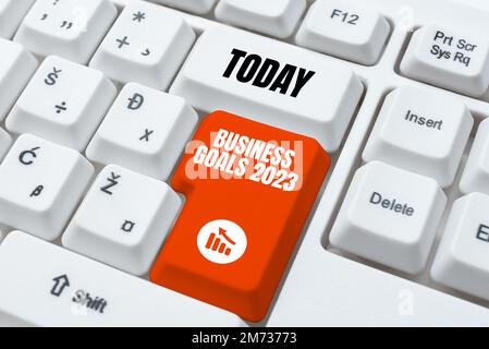 Inspiration montrant les objectifs d'affaires de l'enseigne 2023. Mot pour les capacités avancées attentes en temps opportun objectifs Banque D'Images