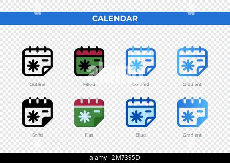 Icônes de calendrier dans un style différent. Icônes de calendrier définies. Symbole de congé. Différentes icônes de style sont définies. Illustration vectorielle Illustration de Vecteur