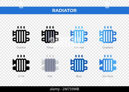 Icônes de radiateur de différents styles. Ensemble d'icônes de radiateur. Symbole de congé. Différentes icônes de style sont définies. Illustration vectorielle Illustration de Vecteur