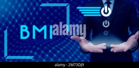 Légende de texte présentant l'IMC. Concept Internet méthode d'estimation des niveaux de graisse corporelle en fonction du poids et de la taille Banque D'Images