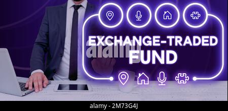 Affichage conceptuel Exchange Traded Fund. L'entreprise présente une sécurité commercialisable qui suit un indice boursier Banque D'Images