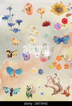 Collection vectorielle de papillons et de fleurs dessinés à la main Illustration de Vecteur