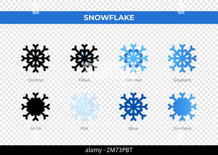 Icônes en forme de flocon de neige dans un style différent. Icônes de flocon de neige définies. Symbole de congé. Différentes icônes de style sont définies. Illustration vectorielle Illustration de Vecteur