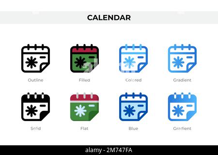 Icônes de calendrier dans un style différent. Icônes de calendrier définies. Symbole de congé. Différentes icônes de style sont définies. Illustration vectorielle Illustration de Vecteur