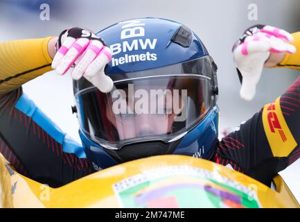 Dpatop - 07 janvier 2023, Rhénanie-du-Nord-Westphalie, Winterberg: Bobsleigh: Coupe du monde, monobob, femmes, 1st course: Laura Nolte de l'Allemagne commence dans la piste. Photo: Friso Gentsch/dpa Banque D'Images