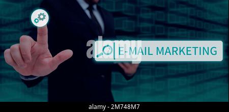 Écriture de texte E Mail Marketing. Concept signification E-commerce Publicité ventes en ligne Bulletins promotion Banque D'Images