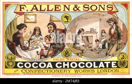 Publicité chocolat cacao montrant une époque victorienne, Cocoa Drink. Vers 1885 Banque D'Images