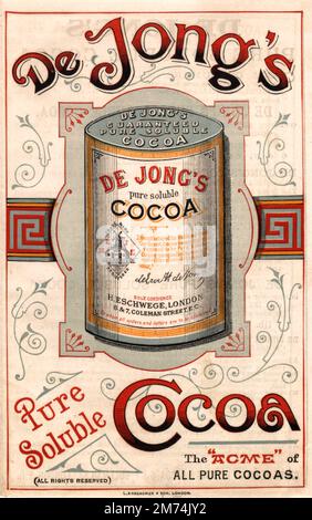 Publicité chocolat cacao montrant une époque victorienne, Cocoa Drink. Vers 1885 Banque D'Images