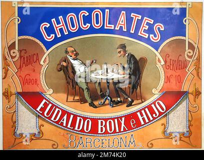 Une publicité sur le cacao au chocolat montrant une boisson au cacao de l'époque victorienne. Vers 1885 Banque D'Images