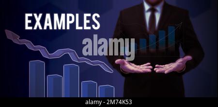 Légende de texte présentant des exemples. Exemple de modèle de photo d'idée d'entreprise à suivre Guide Explication par exemple Banque D'Images