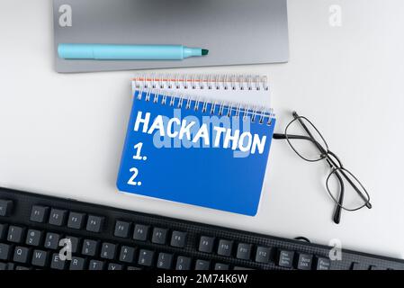 Inspiration montrant le signe Hackathon. Événement d'approche d'entreprise où un grand nombre de personnes s'engagent dans la programmation Banque D'Images