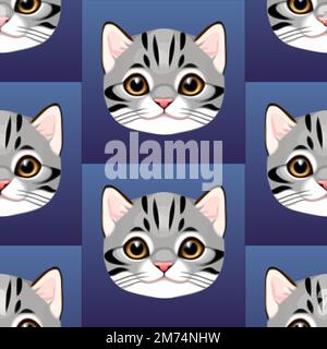 Motif vectoriel sans couture de visages de chat amusants Illustration de Vecteur
